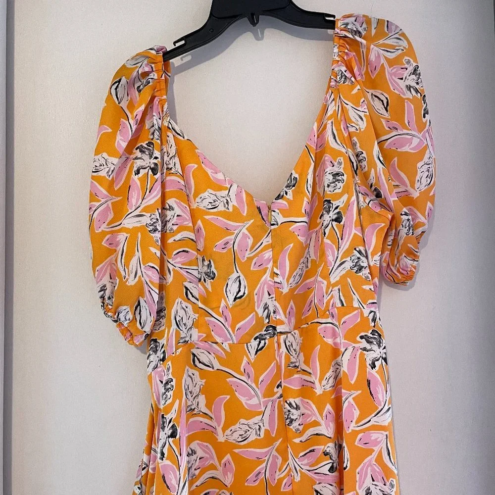 NWT Sachin Babi AVA Orange Pink Floral Ruffle Midi Wrap Dress Puff Sleeve - Picture 8 of 10